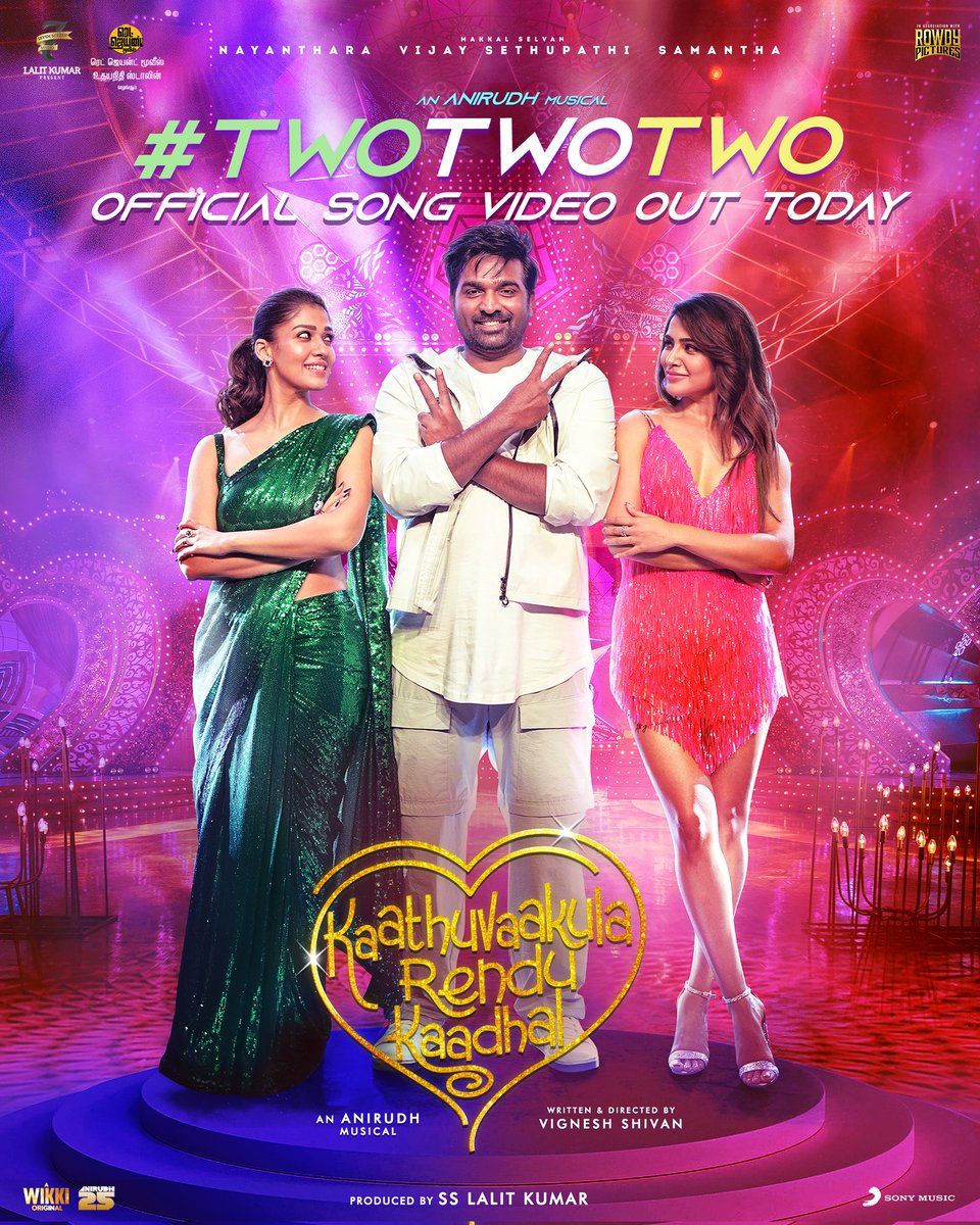 sparkanandh's tweet photo. #TwoTwoTwoSongvideo releasing TODAY! 💕🥳

@VigneshShivN @anirudhofficial @VijaySethuOffl #Nayanthara @Samanthaprabhu2 @RedGiantMovies_ @7screenstudio @Rowdy_Pictures

#KaathuvaakulaRenduKaadhal #KRK https://t.co/eBidvX5iW9
