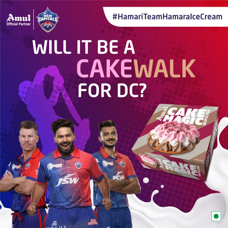 Amul_Coop's tweet photo. Delhi Capital will go all guns blazing in their quest to the playoffs! Do you think it will be a high-scoring match! @DelhiCapitals
#DCvsSRH #RishabhPant #CakeMagic #IceCreamCake #AmulIceCreams #HamariTeamHamaraIceCream #t20 #Celebration https://t.co/5t5mMg4xgT