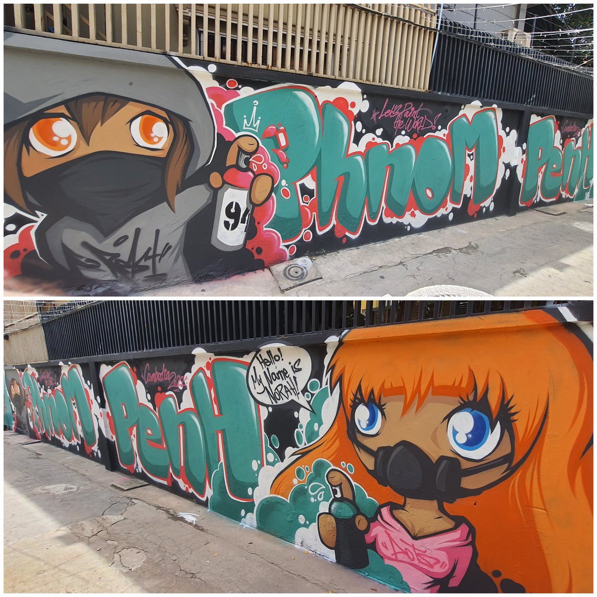 GM my friends! My #graffiti mural in Phnom Penh's art alley is finaly DONE! 🥳✨️
Size: 24 SqM (12x2m.) 
Cans used: 24 MTN94 cans
Time: 18 hours in total
More photos soon >>>>>
Now i can back working on my #NFTs :)

#streetart