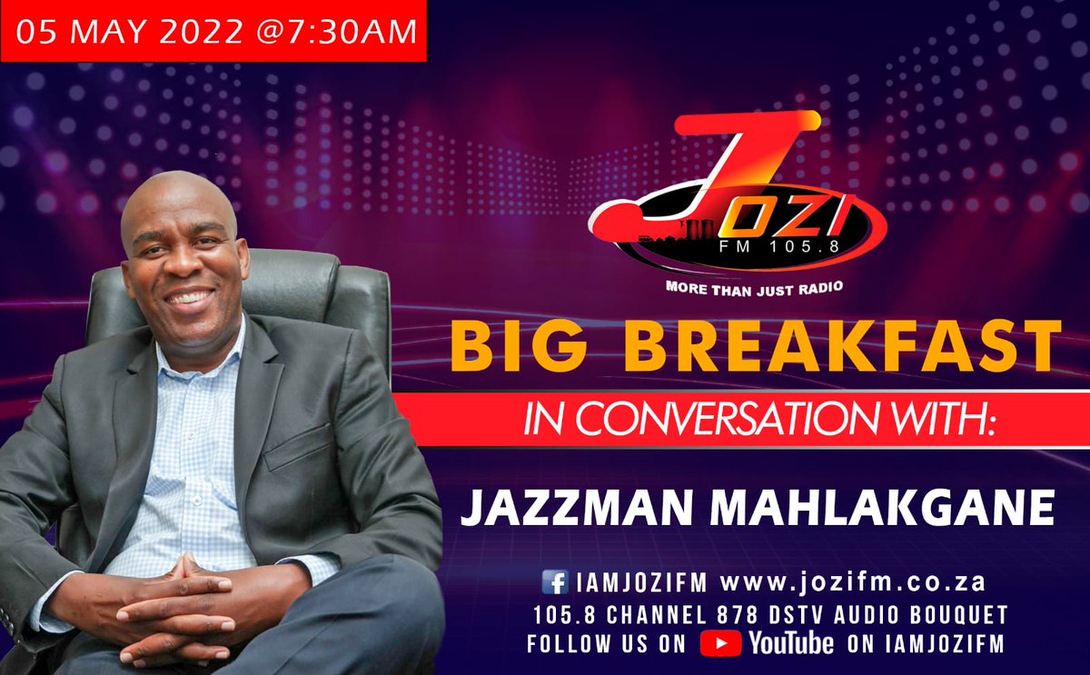 Tune into @jozifm for this conversation with Jazzman Mahlakgane. @PelepeleComedy will be holding it down👇