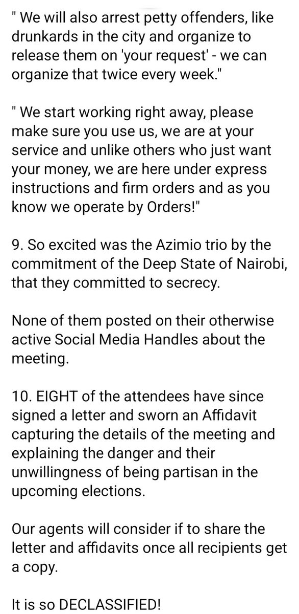 HNIB agents are reporting that; 1. A highly classified meeting was held at a school next to State House, Nairobi yesterday - 4th May, 2022, between GOK officers & top Azimio candidates in Nairobi. ..It is so DECLASSIFIED! #EndStateCaptureNowKE
