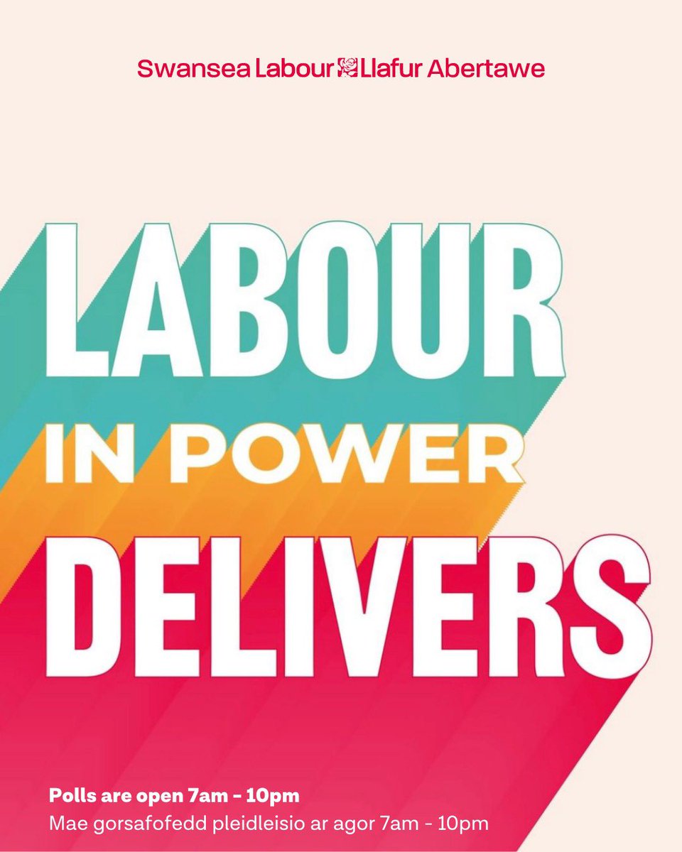 🚨 POLLS ARE NOW OPEN! 🚨 ⏰ Remember to vote Welsh Labour today! 🪪 You do not need your Polling Card 📮 You can bring your postal ballot to your polling station ❌ Use all your votes for Labour Polls are open 7am - 10pm 👉 swansealabour.org #BuildingABetterSwansea