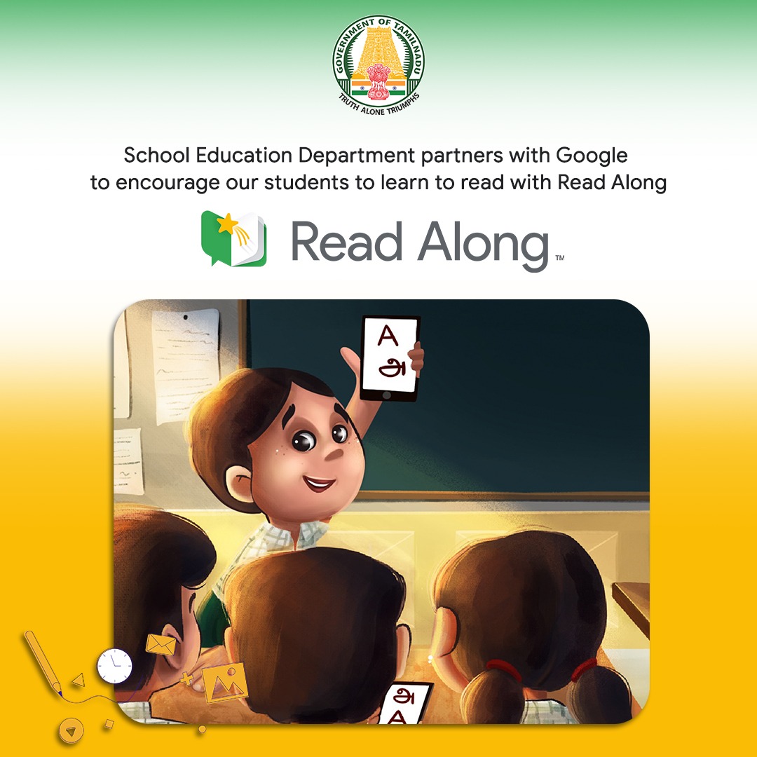 tnschoolsedu's tweet photo. School Education Department partners with @GoogleIndia to encourage students in TN to read with Read Along
.
.
#TNSED #tngovtschools #ReadAlong #Google #tneducationdepartment #tnschoolsedu #tnschools https://t.co/X6y62sADeH