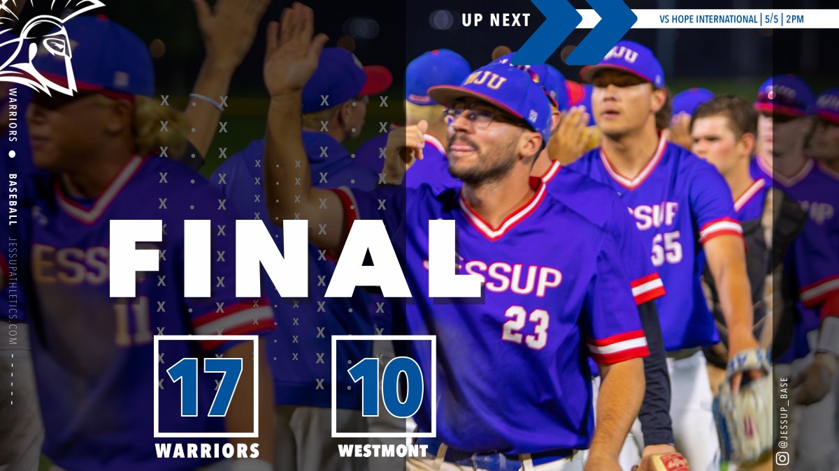 𝘞𝘦 𝘸𝘦𝘳𝘦 𝘵𝘩𝘦 𝘭𝘢𝘴𝘵 𝘰𝘯𝘦 𝘪𝘯𝘷𝘪𝘵𝘦𝘥 𝘵𝘰 𝘵𝘩𝘦 𝘥𝘢𝘯𝘤𝘦, 𝙖𝙣𝙙 𝙬𝙚 𝙘𝙖𝙢𝙚 𝙩𝙤 𝙘𝙧𝙖𝙨𝙝 𝙮𝙤𝙪𝙧 𝙥𝙖𝙧𝙩𝙮
<a href="/Jessup_BASE/">Jessup Baseball</a> 1️⃣7️⃣, (6) Westmont 1️⃣0️⃣

NEXT 🆙 ... 𝙂𝙎𝘼𝘾 𝘾𝙃𝘼𝙈𝙋𝙄𝙊𝙉𝙎𝙃𝙄𝙋
🆚 HIU
⏰ 2 PM

#WErWarriors // #GSACScoreboard