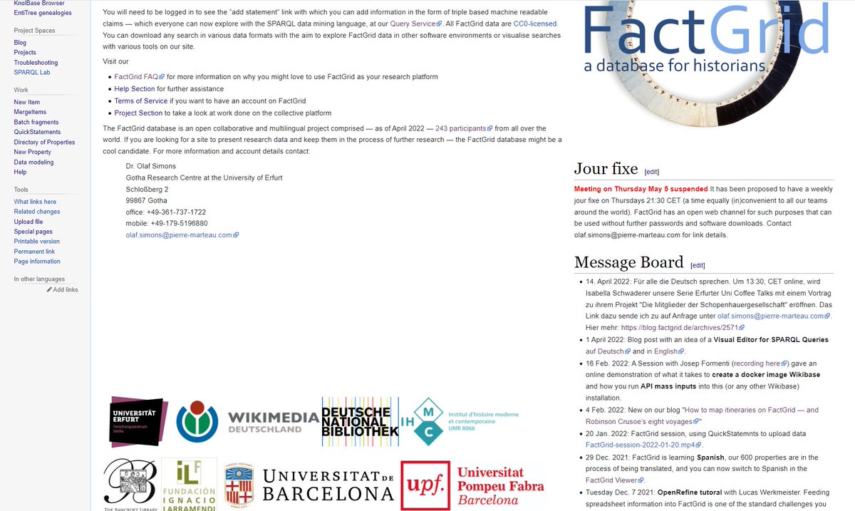 OlafSimons's tweet image. Thema heute 13:30 in der #FactGrid/@unierfurt  Coffee Talk Serie: Wie transparent #Wikbase-Instanzen laufen. Praktische Einblicke in kollaboratives Arbeiten. Links zur Online-Veranstaltung bei mir