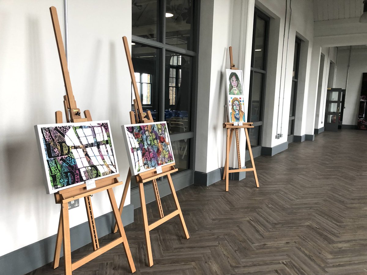 MaidaValeArt's tweet photo. #MaidaValeSchool #MaidaValeArt #MaidaValeFacilities A small exhibition of #Art produced by year 7-10 pupils in the dance studio.  #ModrocMasks #AbstractPaintings #Polyprints #GridPortraits. MVS is a creative school with fantastic facilities and opportunities. https://t.co/WxAXU52H0m