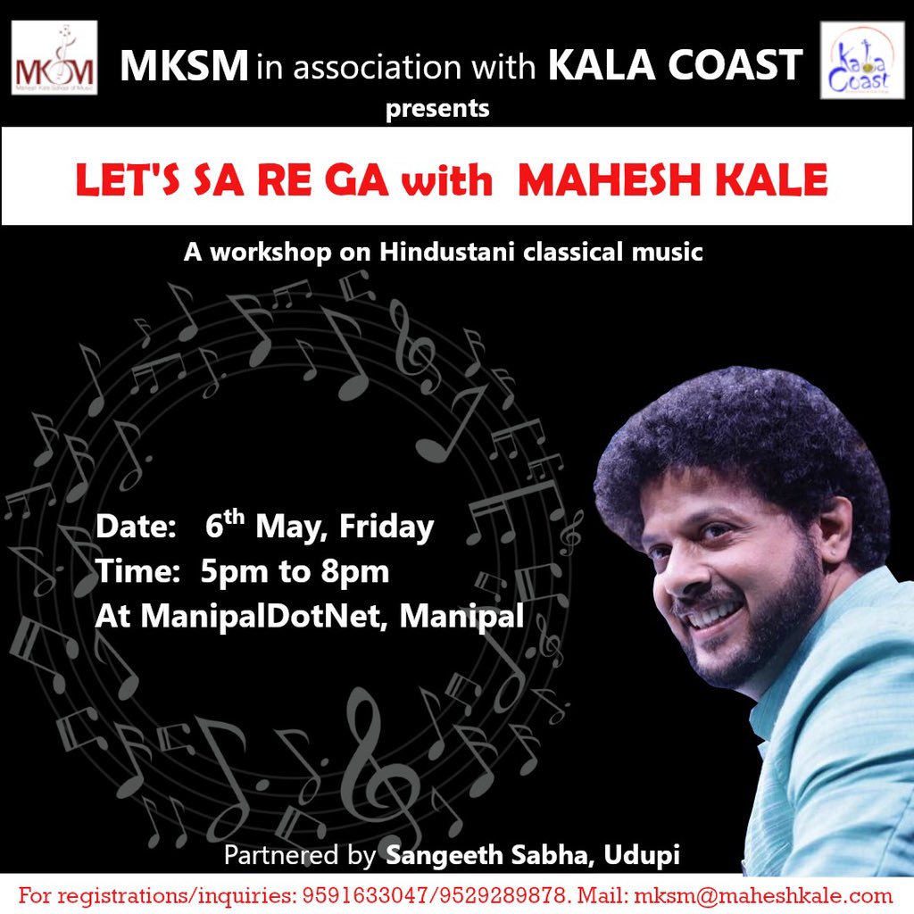 Looking forward to the concerts this  weekend at Udupi and Manglore, and a worlshop!
#Maheshkale #Maheshkalelive #MKconcerts #indianclassicalmusic #vitthal #MKSMWorkshops #OneNoteAtATime