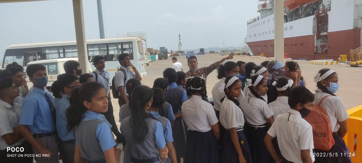 chairmanmgpt's tweet photo. Mormugao Port Goa organized Port visit for local school students located in and around Port area, as a part of #AKAMIconicweek. Short videos on Port development were also presented. 
@PIB_India 
@shipmin_india https://t.co/gEaW0D10JU