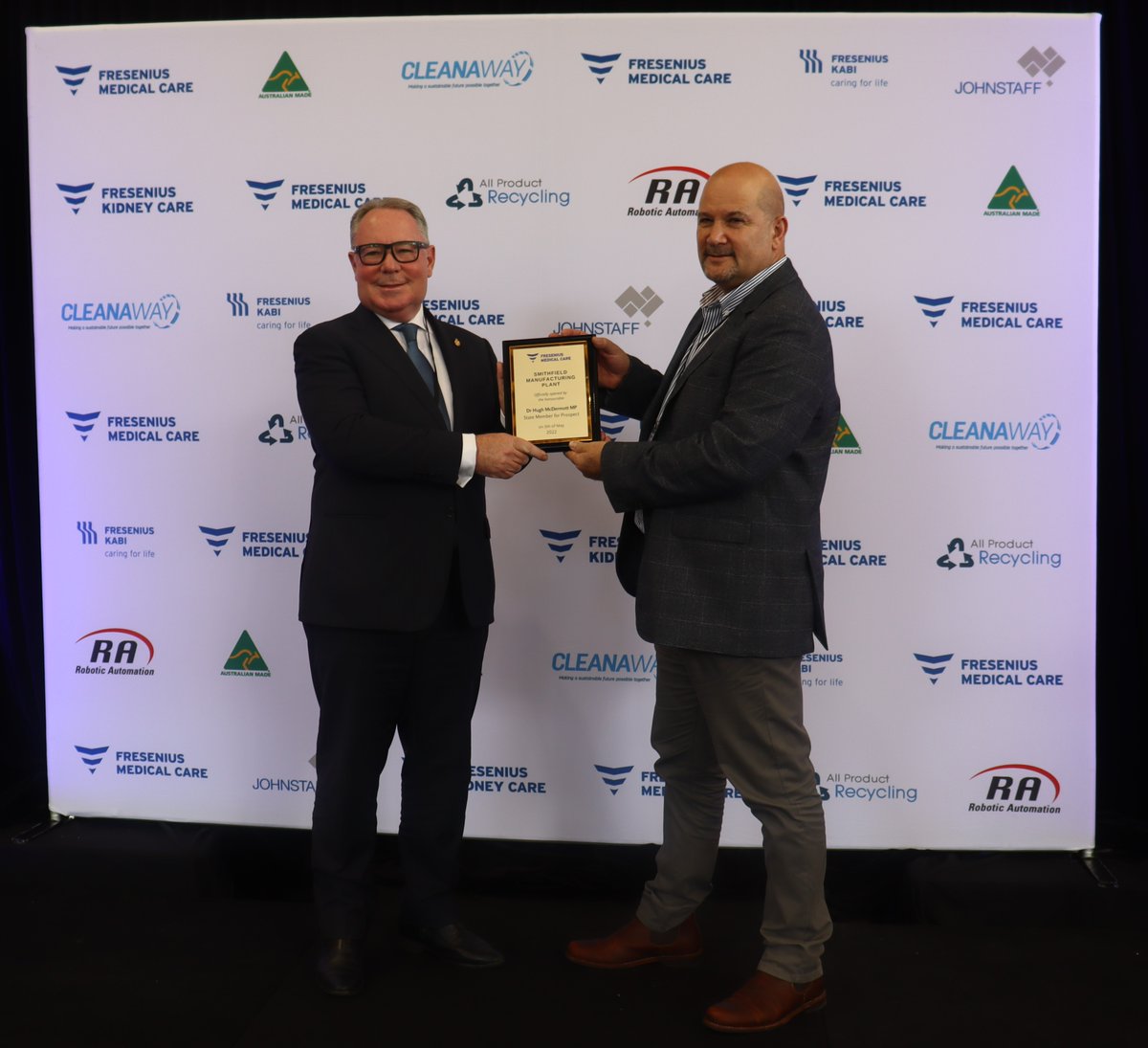 hugh_mcdermott's tweet photo. It was great to attend and officially open @FMC_AG new MedTech manufacturing plant in Smithfield. This site will manufacture products which will improve the renal health of people in our community. Congratulations on a successful launch.#golocalfirst #westernsydney https://t.co/uUktnWil4e