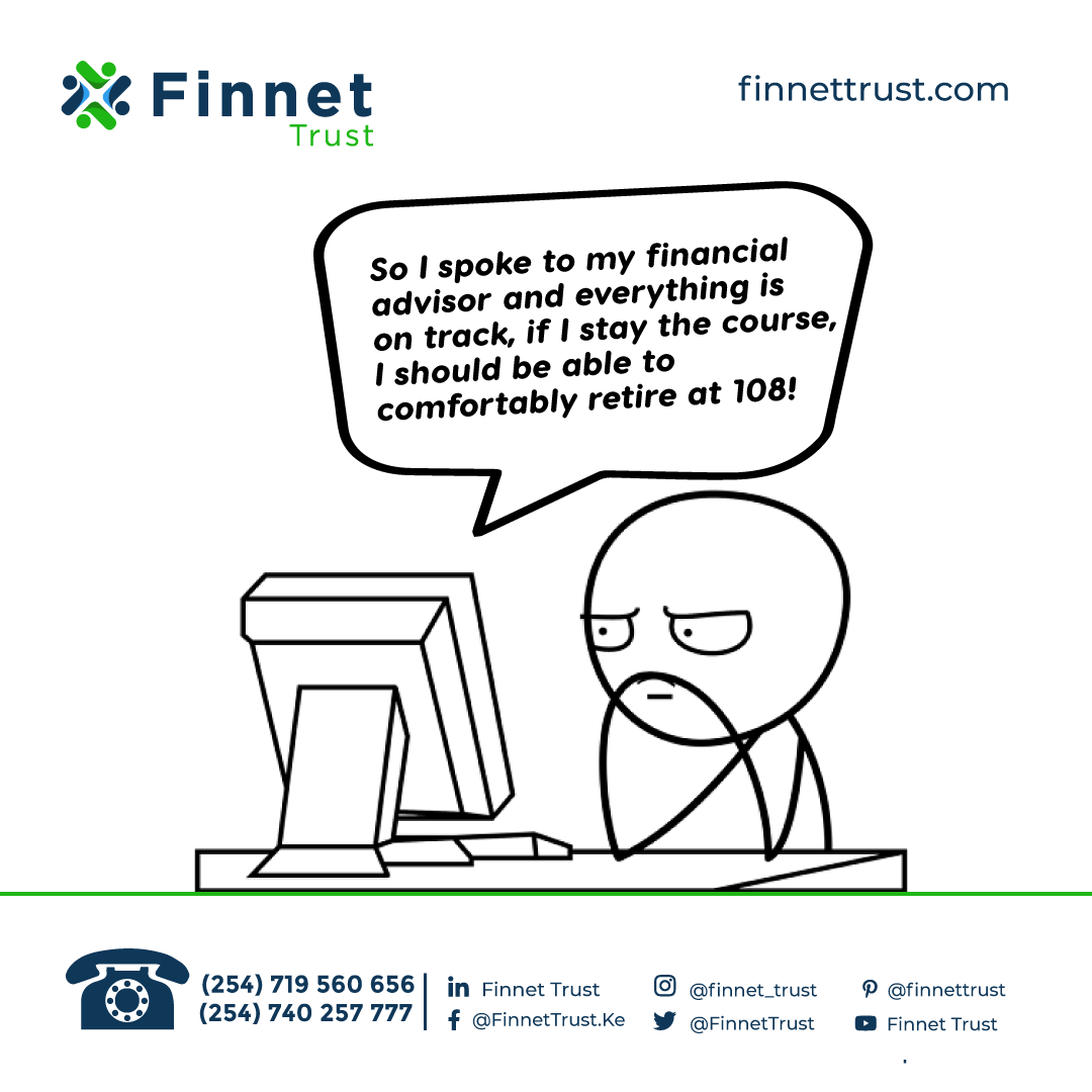 FinnetLtd's tweet image. So I spoke to my financial advisor and everything is on track, if I stay the course, I should be able to comfortably retire at 108! 

How is your retirement goal looking?

Engage with us!
Contact us: info@finnettrust.com
www.finnettrust .com
#Governanceconsulting
#TrainingService