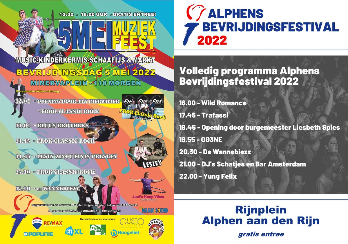 wannebiezz's tweet photo. Vandaag vieren we de vrijheid!
Wij mogen optreden in Rotterdam en Alphen aan den Rijn.

17:00 – 18:00 | Rotterdam Hillegersberg, Minervaplein
20:30 – 21:00 | Alphen aan den Rijn, Rijnplein

Gratis entree! https://t.co/bs1VtqlmYp