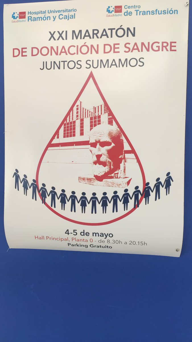 Ayer, colaborando en el XXI Maratón de donación de sangre #HospitalRamónyCajal  (Madrid), 
Aún estás a tiempo de colaborar hoy 5 de mayo.
Tu ayuda es necesaria. alguien podría seguir viviendo gracias a ti.
#DonaVida 
Ah, no tienes excusa. ¡El parking es gratuito!