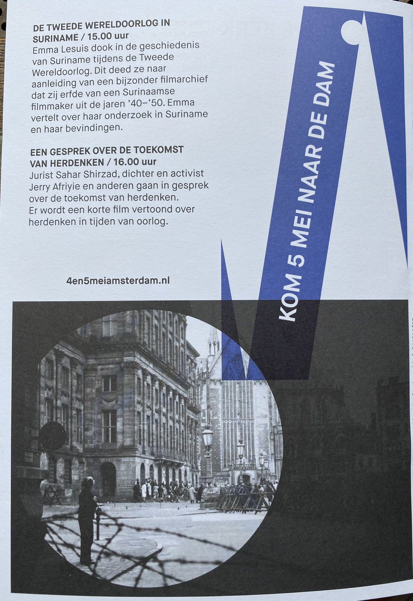 Kom vandaag naar de Dam. Bezoek de <a href="/NieuweKerk/">De Nieuw Kerk</a> <a href="/paleisamsterdam/">Koninklijk Paleis Amsterdam</a> Krasnapolsky, <a href="/deBijenkorf/">de Bijenkorf</a> of de IGC voor verhalen over ‘Oorlog op de Dam’. Organisatie @45meiamsterdam - programma; 4en5meiamsterdam.nl/oorlog-op-de-d… #vrijheid #bevrijdingsdag #5mei