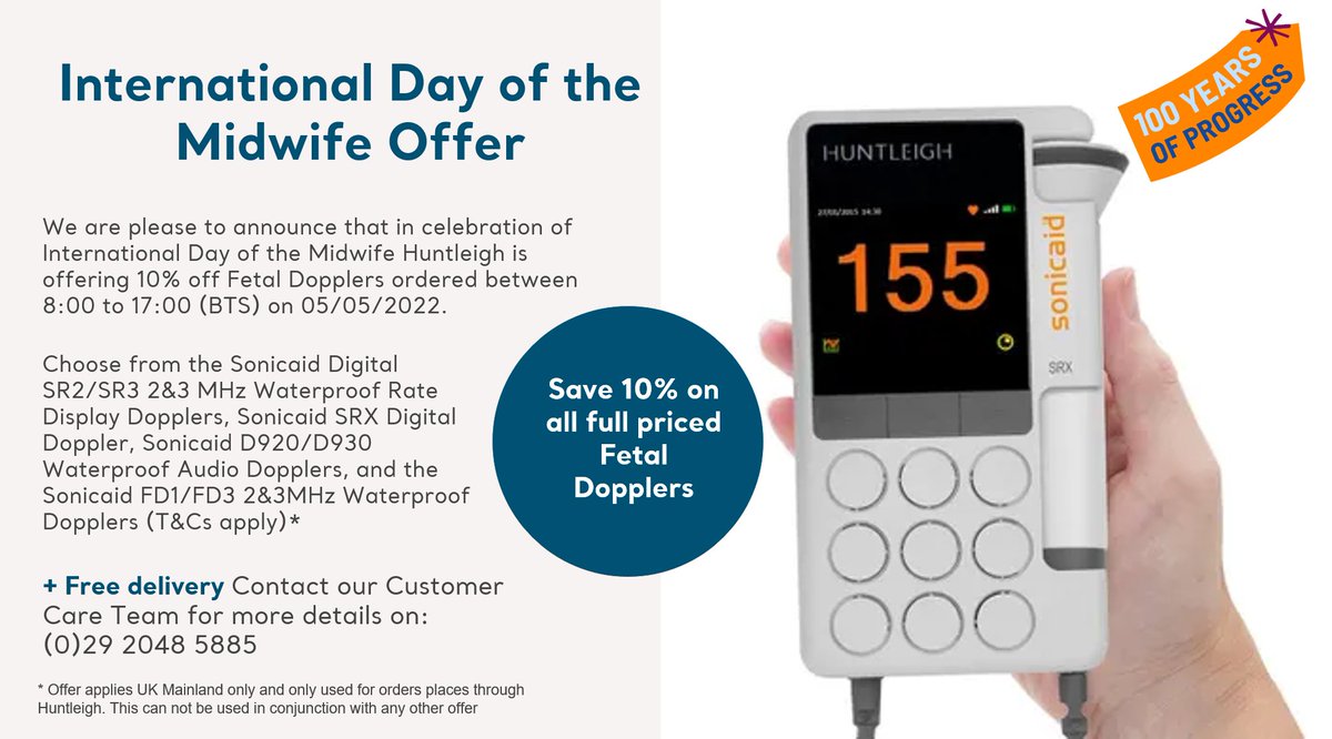 Huntleighdiag's tweet photo. Happy #IDM2022 to all midwives past and present. To say thank you we are offering 10% off all full priced #Sonicaid Dopplers. #InternationalDayoftheMidwife https://t.co/qepkX1GN4d
