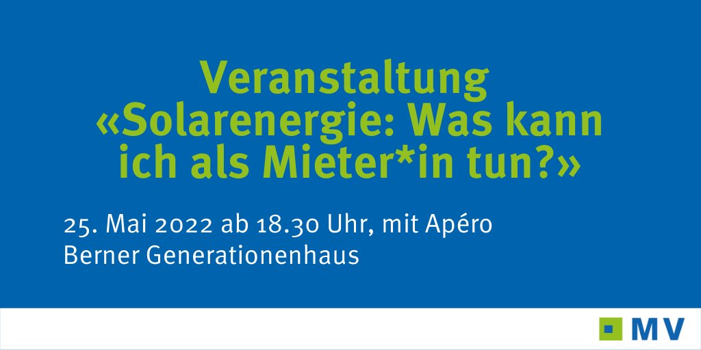 Mit den steigenden Gas- und Ölpreisen drohen Mieter*innen happige Mehrkosten. Aber auch Mieter*innen haben Handlungsspielraum bei der Wahl der Energieträger. Die Regionalgruppe Bern und Umgebung lädt zusammen mit der SSES zur Infoveranstaltung ein: 

👉mieterverband.ch/mv-be/events/I……