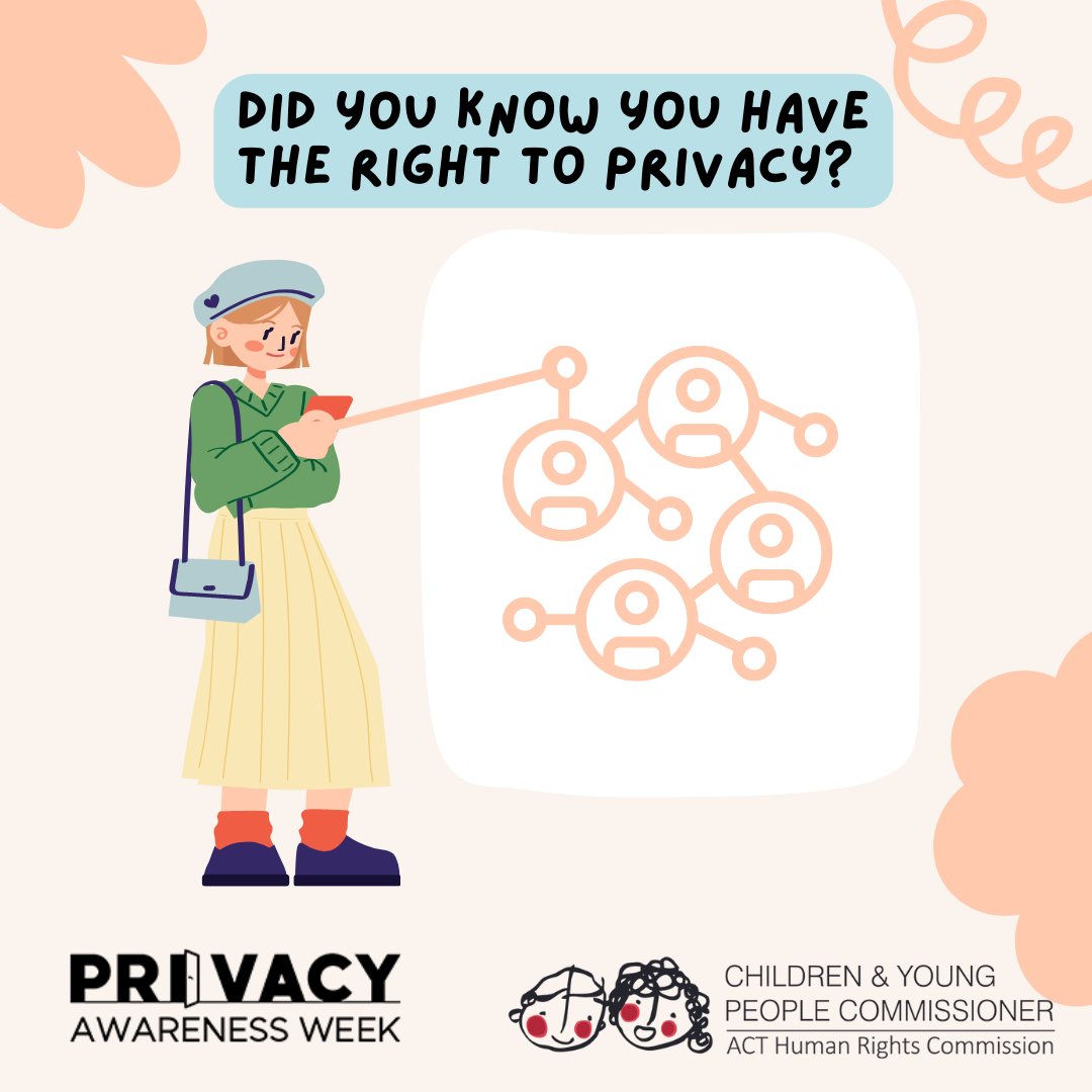 PACYPC's tweet image. Hey ACT children &amp;amp; young ppl! Do u know u have the right 2 privacy? It's important 2 understand how 2 protect ur own privacy &amp;amp; 2 know the rules abt how institutions can use ur personal information. Privacy online is a big issue, so check out esafety.gov.au/young-people 4 more info