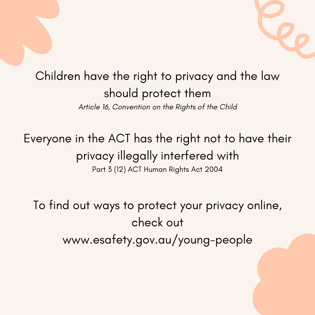 PACYPC's tweet image. Hey ACT children &amp;amp; young ppl! Do u know u have the right 2 privacy? It's important 2 understand how 2 protect ur own privacy &amp;amp; 2 know the rules abt how institutions can use ur personal information. Privacy online is a big issue, so check out esafety.gov.au/young-people 4 more info