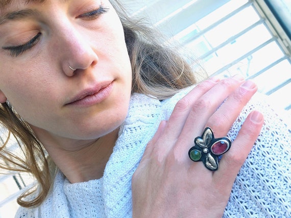 Riorita3's tweet image. Pink and Green Stone Tourmaline Ring, Sterling etsy.me/3LPifE1 #tourmalinejewelry #pinktourmaline #bezelsetring #oneofakindring @etsymktgtool