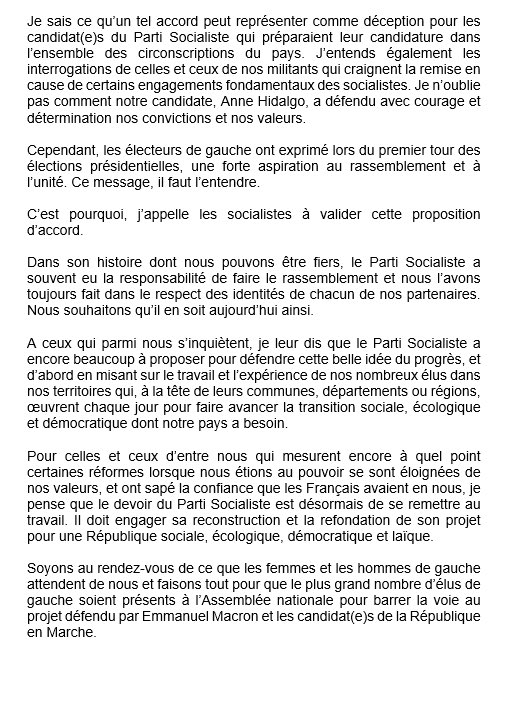 Mon communiqué à la suite du projet d’accord entre le <a href="/partisocialiste/">Parti socialiste</a> et <a href="/FranceInsoumise/">La France insoumise</a>