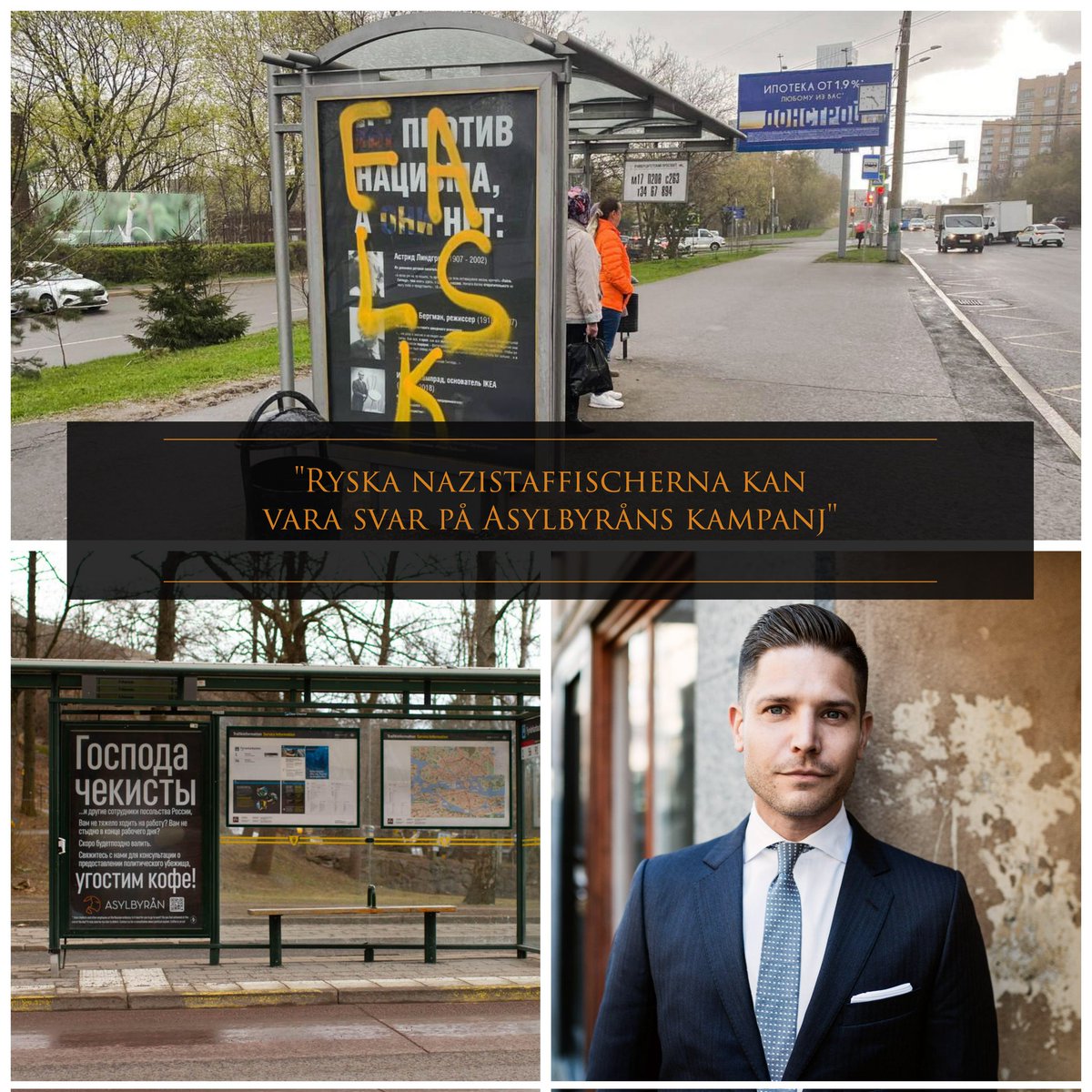 De ryska nazistaffischerna kan vara ett svar på Asylbyråns kampanj utanför Rysslands ambassad för en dryg månad sen. Läs intervju med <a href="/dcarnestedt/">Daniel Carnestedt</a> i DN idag:
dn.se/varlden/ryska-…