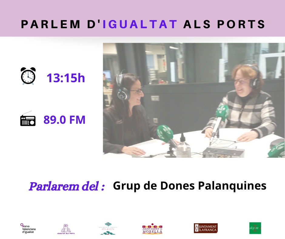 📻 RÀDIO EN IGUALTAT: “CREACIÓ DEL GRUP DE DONES PALANQUINES".

🙋‍♀️🌞 Bon dia, avui en el programa “Parlem d’Igualtat als Ports” parlarem de la creació del Grup de Dones Palanquines.