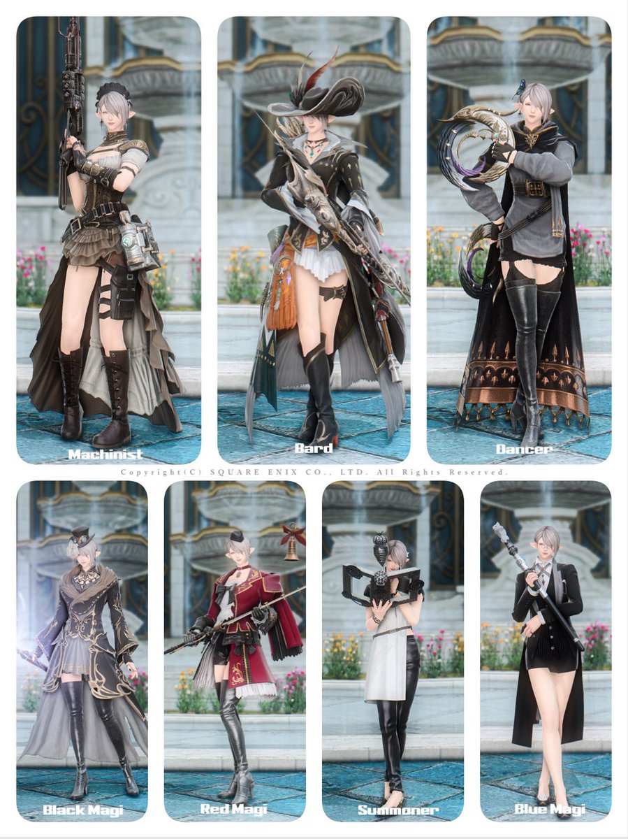 ff14_FUJI's tweet photo. エレメスさんのミラプリ一覧！
今回もオシャレめちゃくちゃ楽しかった！
お気に入りは学者と占星、暗黒と黒魔かなぁ
例の如く小さくて潰れてるからリプに個別でメモ貼っとこ＿φ(．．)
リパはらぎなさんミラプリの頭だけ変えてます🥰
#FUJI14code https://t.co/lAlaD6rPiJ