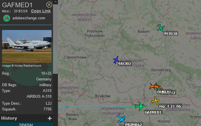 Kamscan's tweet photo. #GermanAirForce air ambulance headed to #Rzeszow #GAFMED1 https://t.co/crHbPd05Fs
