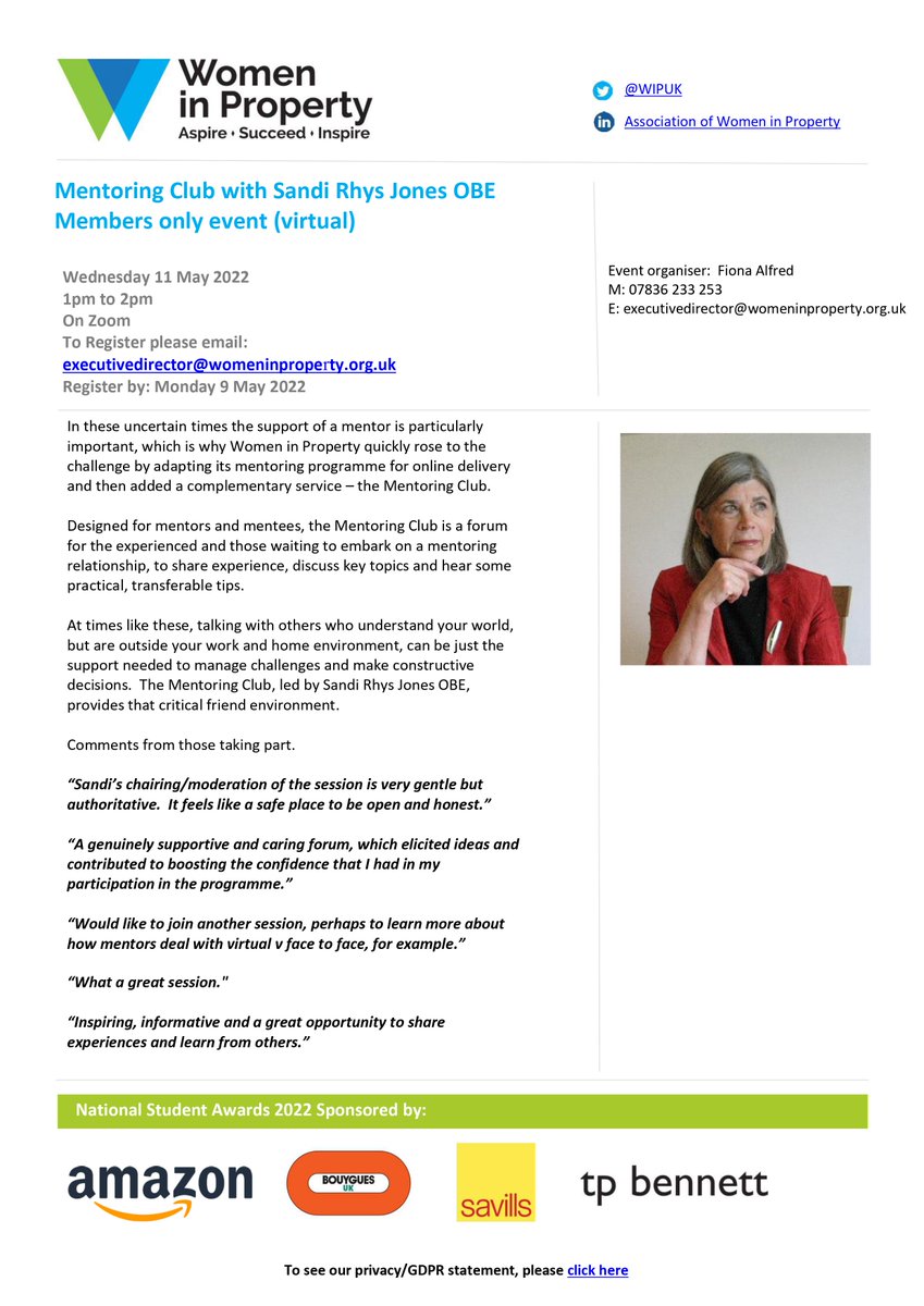 A great benefit of the WIP membership is our mentoring scheme! Part of this is our Mentoring club which offers an introduction of the scheme and a forum to match mentors with mentees - Join us over lunch on the 11th of May to hear more! This is FREE for members #Mentoring