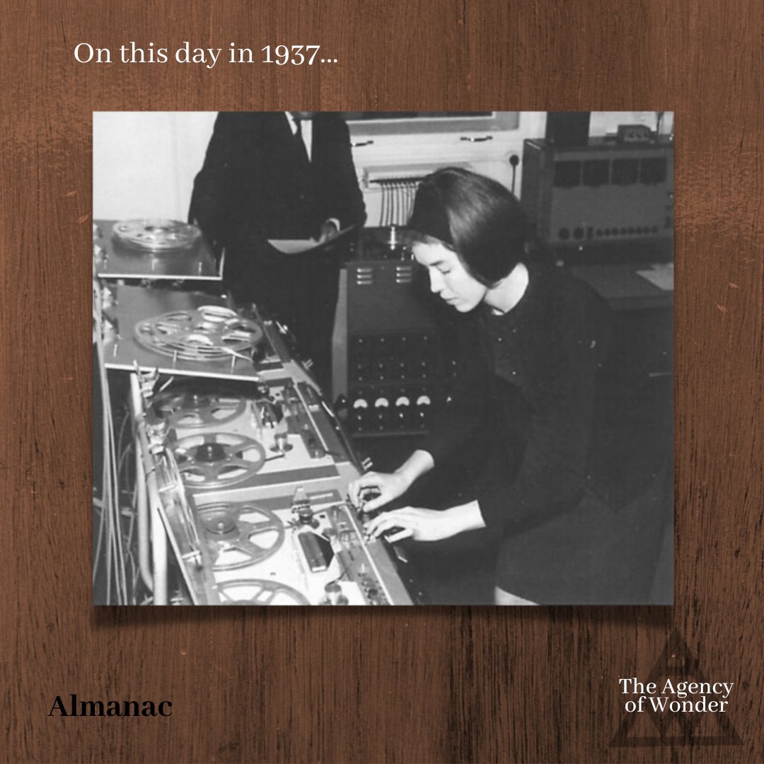 AgencyOfWonder's tweet photo. #OnThisDay in 1937, Delia Derbyshire (1937-2001), pioneer of electronic music, was born in Coventry. 

Chiefly responsible for the unique and haunting sound of the Dr Who theme tune, Derbyshire remains an auditory ‘visionary’. 

#agencyofwonder  #almanac https://t.co/uOzeFGLSwU