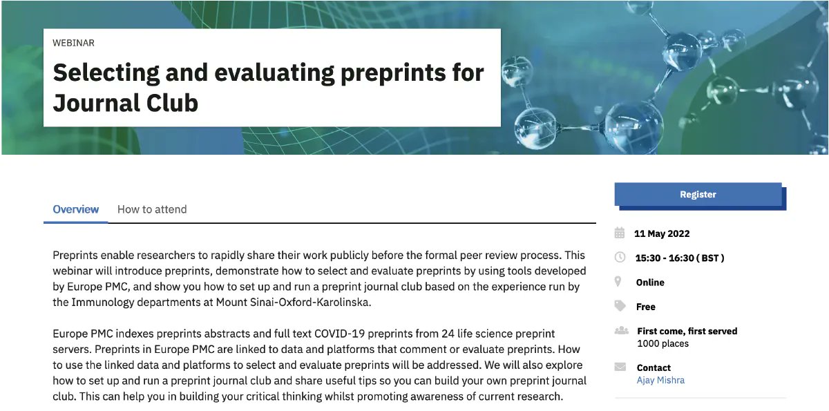 Europe PMC (@europepmc_news) on Twitter photo Are you an #EmergingResearcher? Do you want to raise your profile as a researcher? Join Europe PMC and guest speaker, <a href="/estergeama/">Ester Gea-Mallorquí</a> <a href="/preprintclub/">Preprint Club - Immunology</a>, to see the benefits of a preprint journal club and how you can evaluate preprints to excel your career: bit.ly/PreprintJourna… Are you an #EmergingResearcher? Do you want to raise your profile as a researcher? Join Europe PMC and guest speaker, <a href="/estergeama/">Ester Gea-Mallorquí</a> <a href="/preprintclub/">Preprint Club - Immunology</a>, to see the benefits of a preprint journal club and how you can evaluate preprints to excel your career: bit.ly/PreprintJourna…