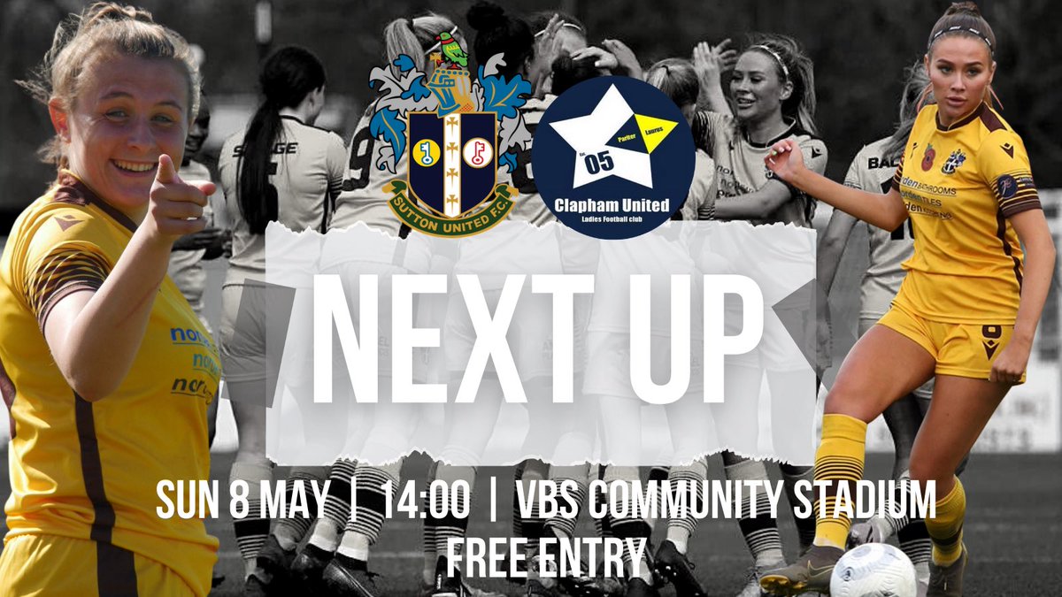 Our <a href="/SuttonUtdWomen/">Sutton United Women F.C.</a> host <a href="/ClaphamUtdWFC/">Clapham United WFC</a> this Sunday at the. VBS. Kick off at 2pm with free entry, come along and cheer them on as a victory gives them the league title.🏆

Our socials pages will be all about the Women’s team on Sunday as we recognise their great season 💛