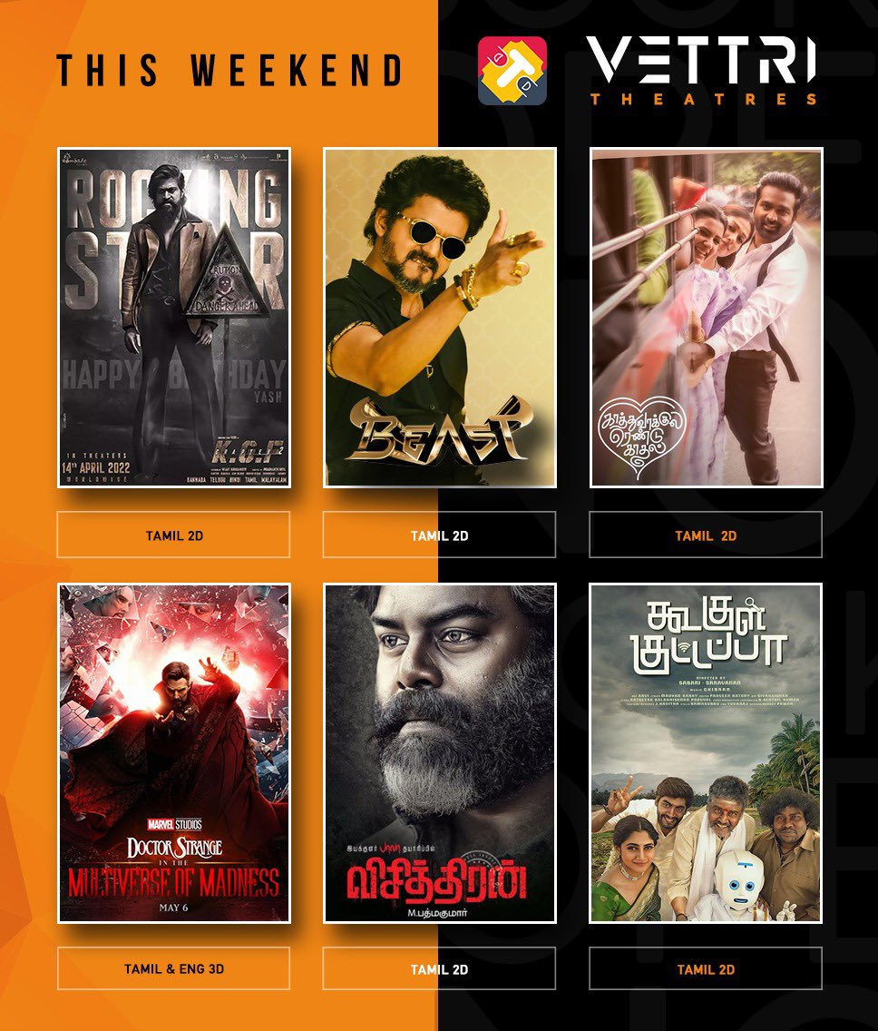 This weekend #KGF2 #Beast #Kathuvakkularendukadhal #MultiverseOfMadness #Visithiran #KoogleKuttapa