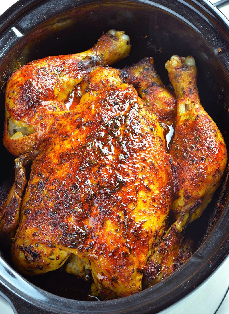 Slow Cooker Rotisserie Chicken! recipe @ omgchocolatedesserts.com/slow-cooker-ro…