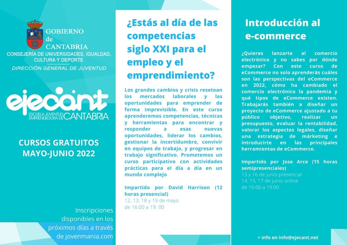 En los próximos días podrás inscribirte a los nuevos cursos de EJECANT: #empleo #Empredimiento #seo #Ecommerce #NewSkills #FutureOfWork