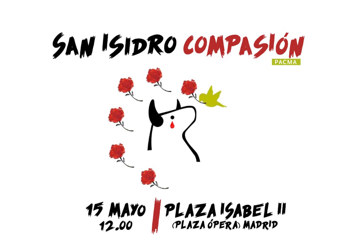 Un año más, reclamaremos unas fiestas de San Isidro sin tortura y con empatía y respeto. ¡Te necesitamos!

El 15 de mayo celebraremos #SanIsidroCompasión a las 12.00 en la Plaza Isabel II (Ópera) en Madrid con una performance. Para participar, escribe a madrid@pacma.es.