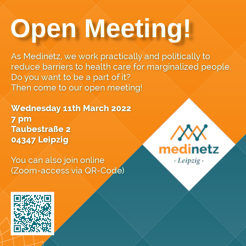 MedinetzLeipzig's tweet photo. Habt ihr Lust auf praktische politische Arbeit? Dann kommt zum offenen Plenum! Nicht-Mediziner*innen sind mehr als willkommen! // Are you looking for a way to do practical political work? Then come to our open meeting! People without medical knowledge are more than welcome! https://t.co/Zc2DvU4kX6
