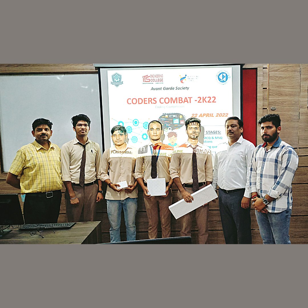 ITSEngggn's tweet image. Avant-Garde Society of Computer Science & Engineering, ITS Engineering College organized an Inter Institute Coding Competition “CODERS COMBAT 2K22” on 22nd April 2022 for BTech all branches.
#codify #coding #programming #code #btech #competition #itsengg #itsengggn #avantgarde