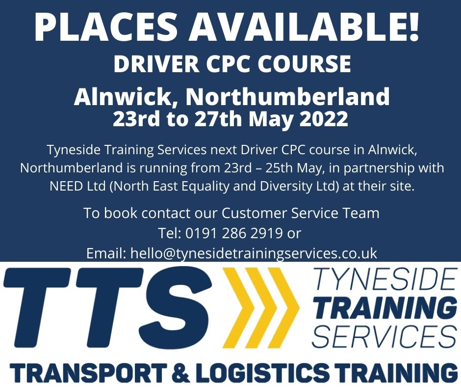 𝗗𝗿𝗶𝘃𝗲𝗿 𝗖𝗣𝗖 𝗰𝗼𝘂𝗿𝘀𝗲 𝗶𝗻 𝗔𝗹𝗻𝘄𝗶𝗰𝗸, 𝗡𝗼𝗿𝘁𝗵𝘂𝗺𝗯𝗲𝗿𝗹𝗮𝗻𝗱 – places available – BOOK NOW!
Date: 23rd–27th May in partnership with <a href="/NEEDLtd/">NEED Ltd</a> 
To book call our Customer Service Team on 0191 286 2919
#dcpc #cpc #driver #training #alnwick #logistics