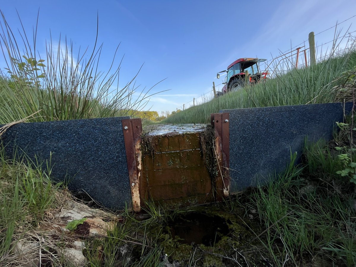 LucRatering's tweet photo. Ondanks dat het al weer droog wordt, is de sloot hier nog prima op peil dankzij de droogtestuw van @WaterRijnIJssel. Gelegen op hoge zandgrond https://t.co/JjFgVneoOT