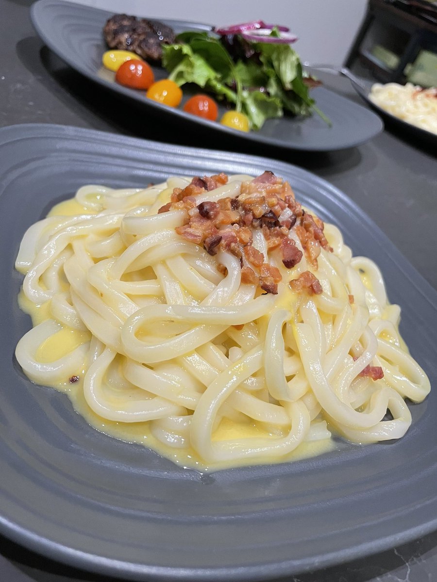 New goal to learn new recipes 😗 Carbonara udon & Japanese Hamburg steak. #boneappletea