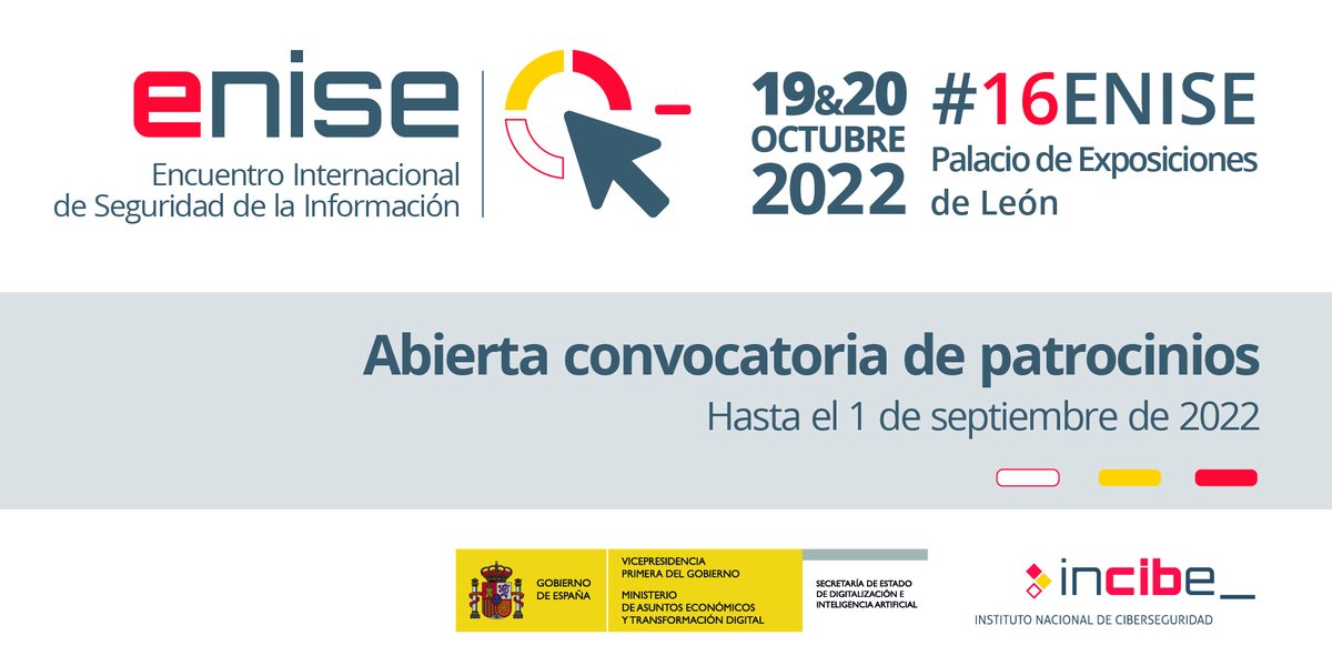 🚨En <a href="/INCIBE/">INCIBE</a> regresaremos al 📍Palacio de Exposiciones de León con la celebración de #16ENISE, cuyo objetivo es el de generar oportunidades de negocio en #ciberseguridad. Accede a la convocatoria de patrocinio y cuenta con tu propio espacio:
📲 incibe.es/enise/patrocin…