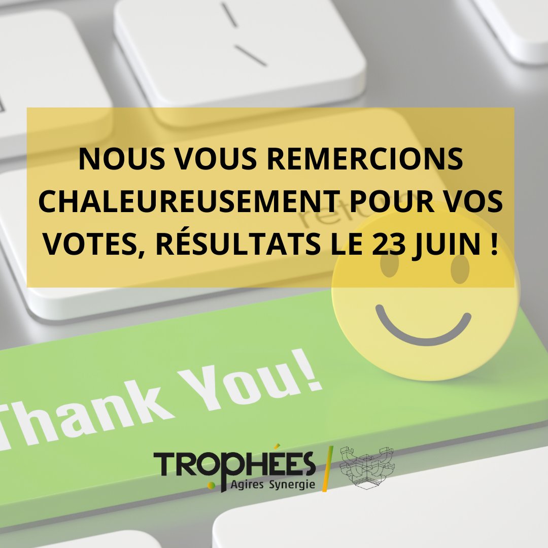 😍 Nous vous remercions chaleureusement pour vos votes

🏆Résultats le 23 juin !

👉 tropheesagiresynergie.com
