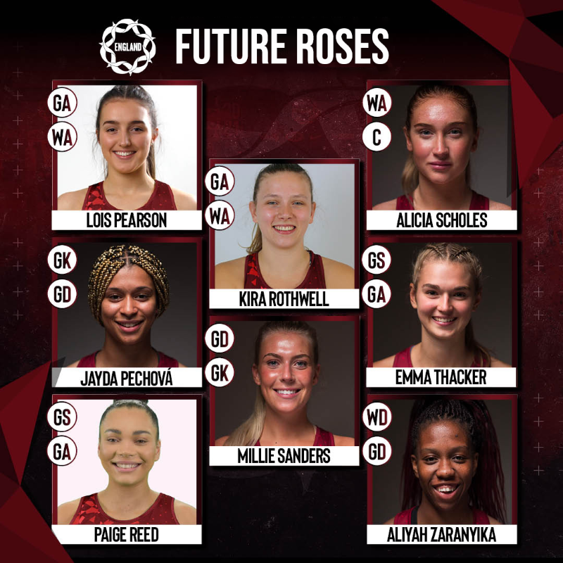 EnglandNetball's tweet photo. Say hello to the class of 2022-23 👩‍🎓🌹 

@JessThirlby has named 24 players in the Vitality Roses programme 💪 

16 athletes have also been selected for the Future Roses programme 💫