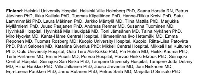 @ilarikuitunen #SolidarityTrial is a big global team effort. I’m especially thankful to SOLIDARITY Finland researchers and patients. Key players mentioned in the below picture 👍🏼 Thanks to funders <a href="/SuomenAkatemia/">Suomen Akatemia | Research Council of Finland</a> <a href="/SigridJuselius/">Sigrid Jusélius Stiftelse</a> <a href="/HUS_fi/">HUS Helsingin yliopistollinen sairaala</a> <a href="/Tays_sairaala/">Tays</a> <a href="/SohlberginS/">Päivikki ja Sakari Sohlbergin säätiö</a>