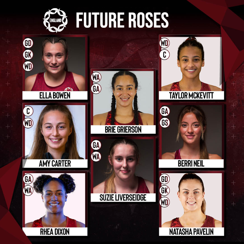 EnglandNetball's tweet photo. Say hello to the class of 2022-23 👩‍🎓🌹 

@JessThirlby has named 24 players in the Vitality Roses programme 💪 

16 athletes have also been selected for the Future Roses programme 💫