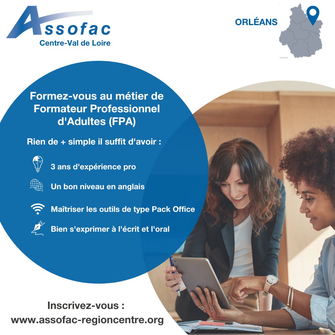 [Opportunité à saisir] Vous avez de l'expérience et vous souhaitez la transmettre ? Formez-vous au sein de l'Assofac Centre-Val de Loire pour devenir Formateur Professionnel pour Adultes.

👉 Inscrivez-vous dès maintenant : assofac-regioncentre.org/formateur-prof…

#formpro #réorientation #FPA