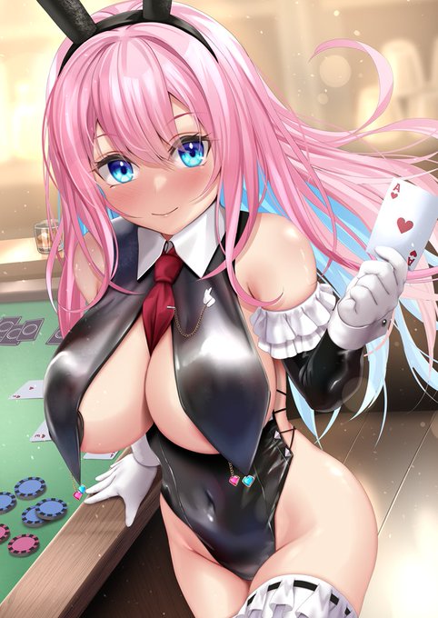 Skebで描かせて頂いたバニーガールさん🐰(1/2)
衣装のテカリ具合頑張りました('v' 