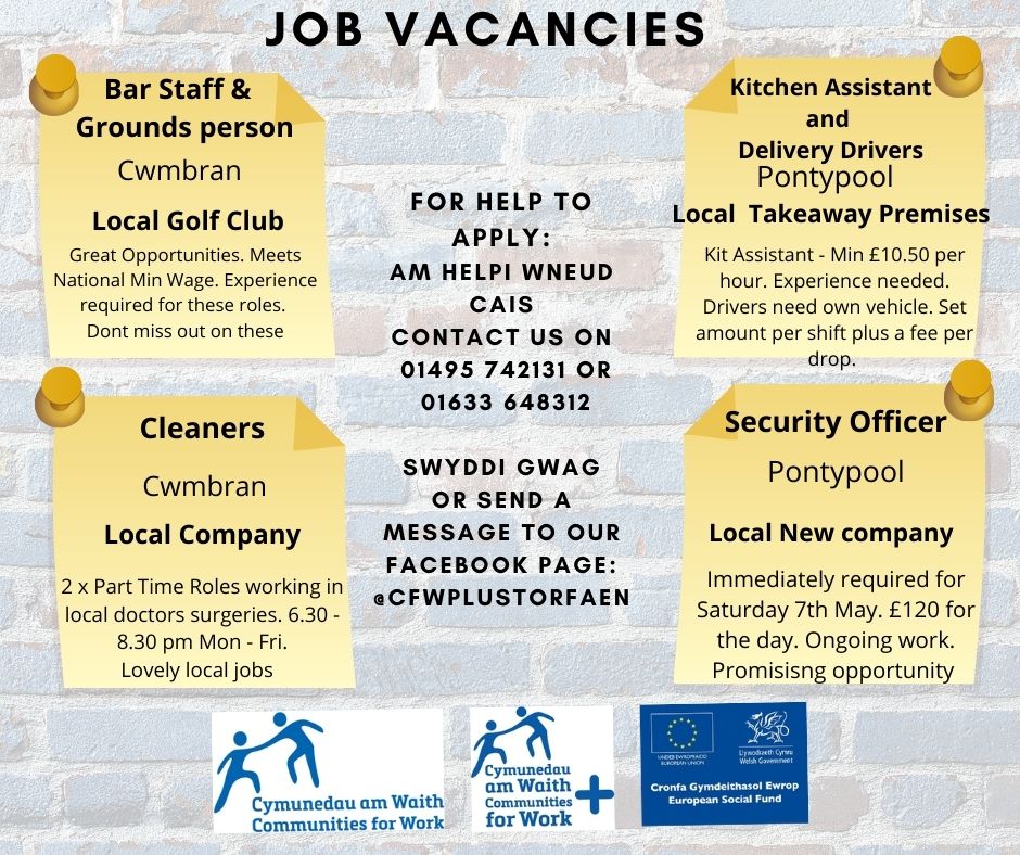 cfwplustorfaen's tweet photo. Get in touch with us today for these great local jobs https://t.co/97myUyHWbC