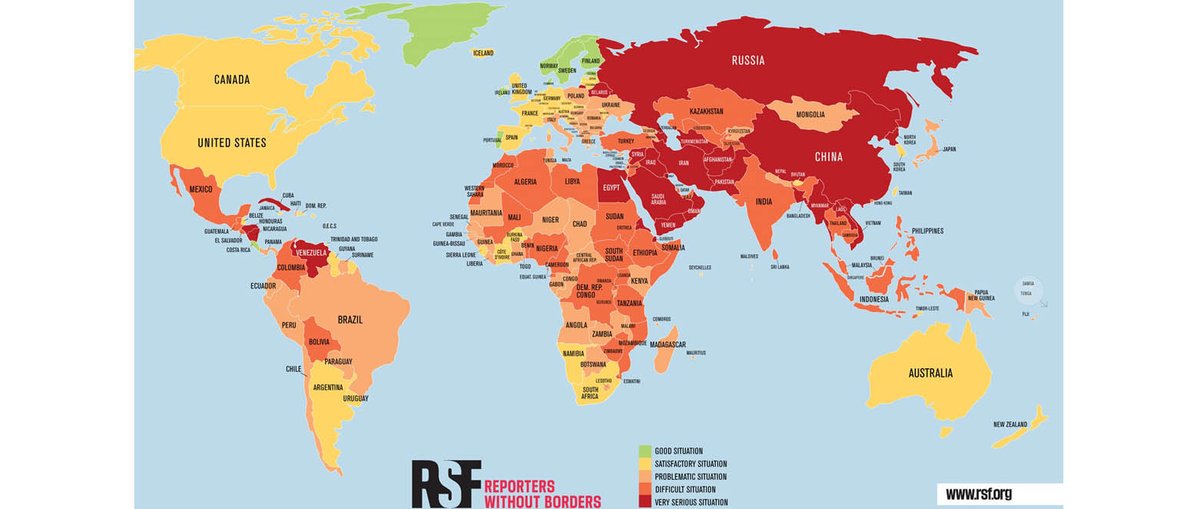 ⬇️España cae al puesto 32 en la Clasificación Mundial de la Libertad de Prensa bit.ly/3KIXl85
➕Polarización mediática y deterioro económico sectorial
⬆️Mejora del clima informativo
✔️Claramente mejor calificada que Alemania (91), Francia (85) o Reino Unido (49)