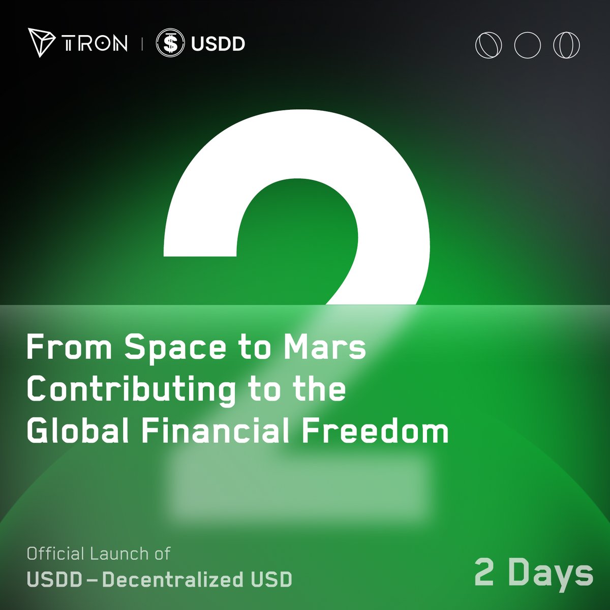 📢 Only 2 DAYS left to #USDD official launch!

It is worth awaiting that we will offer a 30% risk-free annual return to $USDD holders after USDD goes live!

High yield, zero risk! 🤑

#TRON <a href="/trondao/">TRON DAO</a> <a href="/trondaoreserve/">TRON DAO Reserve</a>